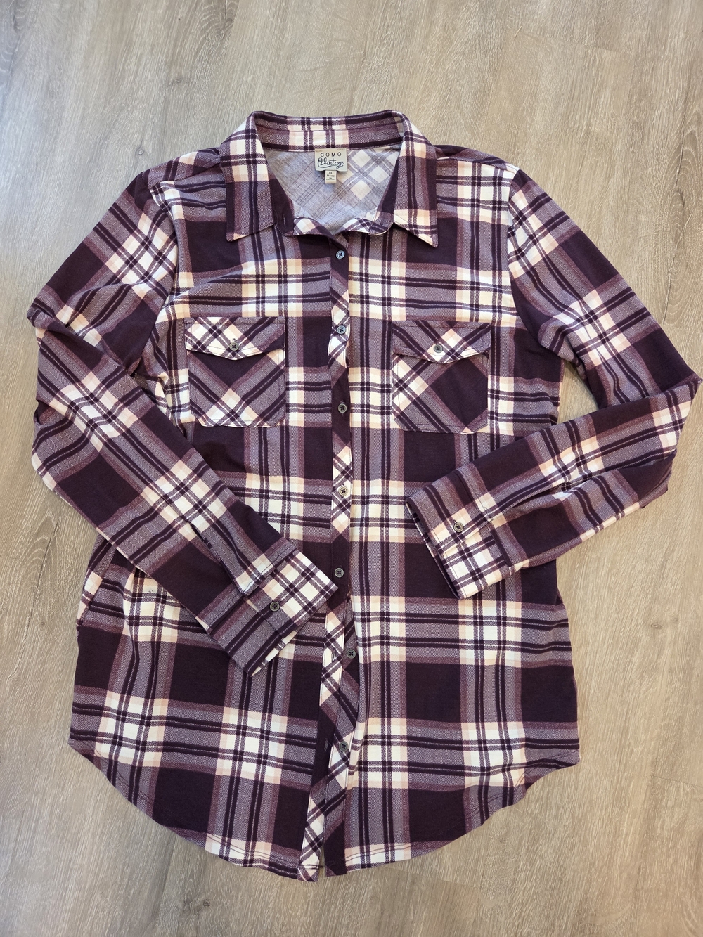 Como Vintage Plum and Cream Plaid Button-Down Shirt